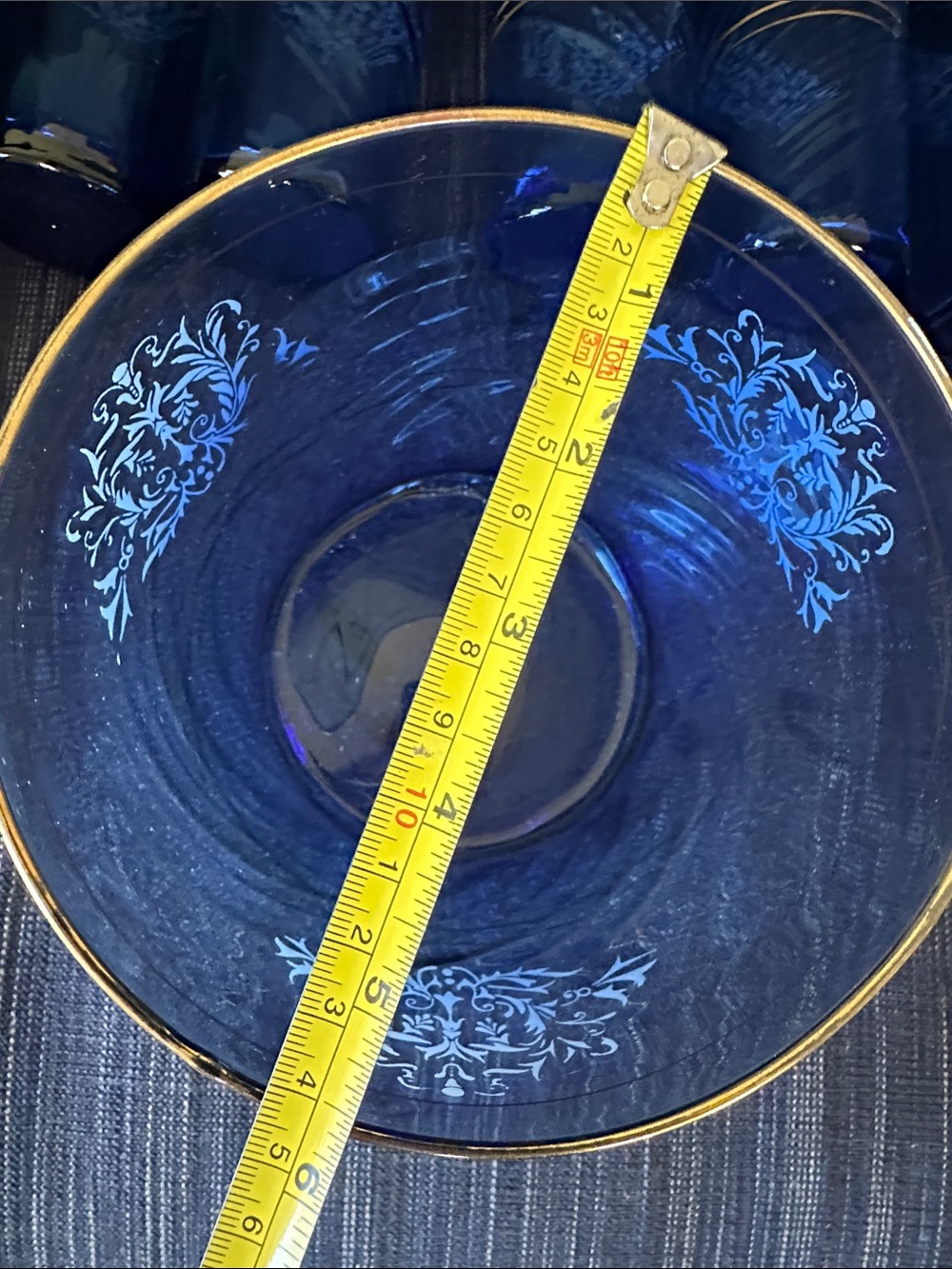 Set of 6 blown glass pontil cobalt blue gilt edge highball glasses and ice bowl - Picture 6 of 8